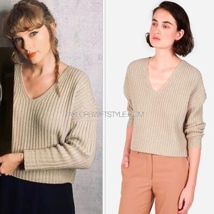 Everlane Ribbed Wool Cashmere Crop V Neck Sweater